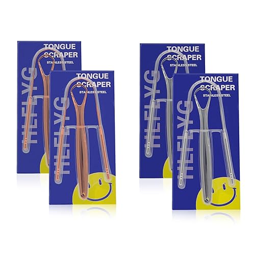 Paquete de 8 raspadores de lengua de acero inoxidable, plata y oro rosa