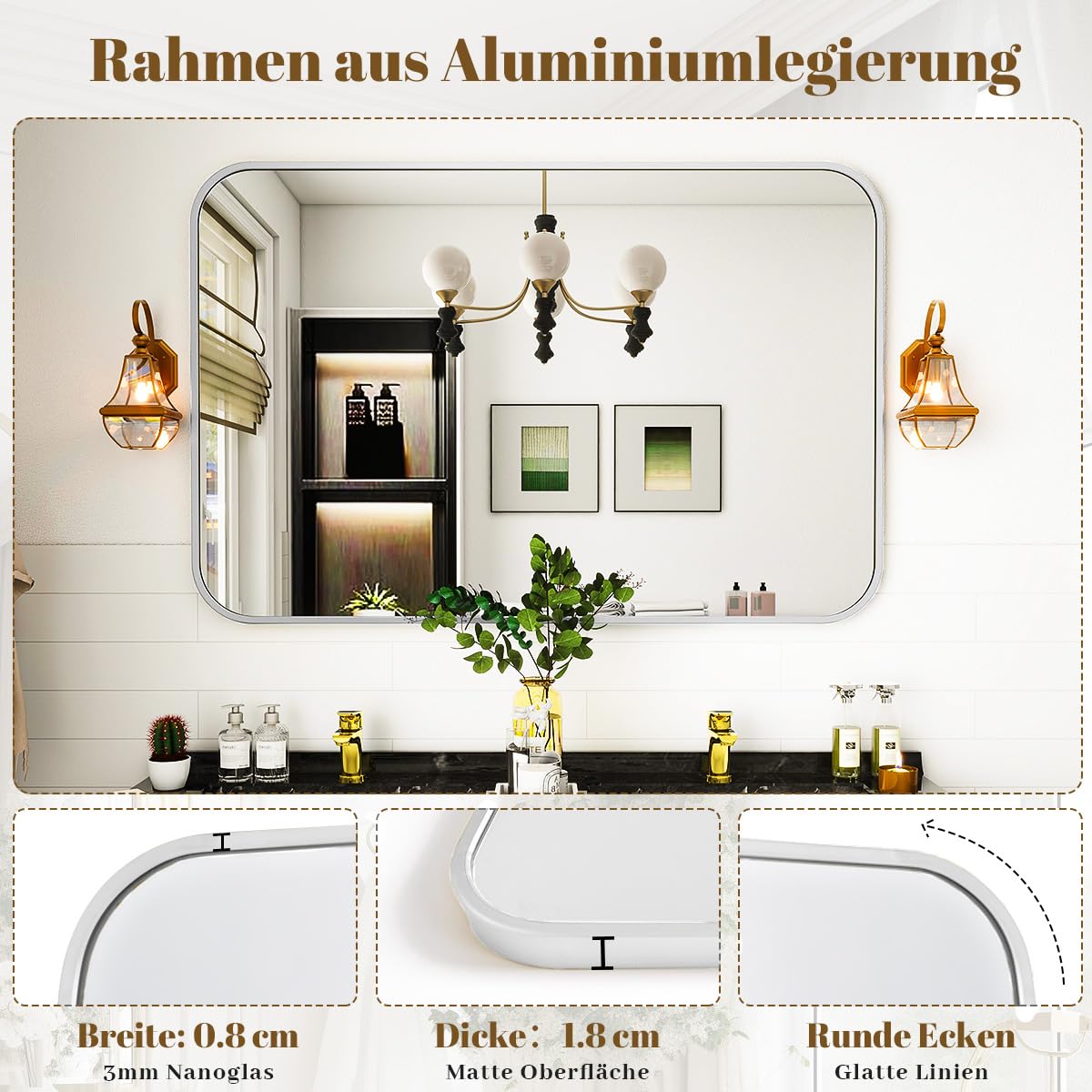 Koonmi Badspiegel mit runden Ecken 51 x 71 cm 71L – Bild 4