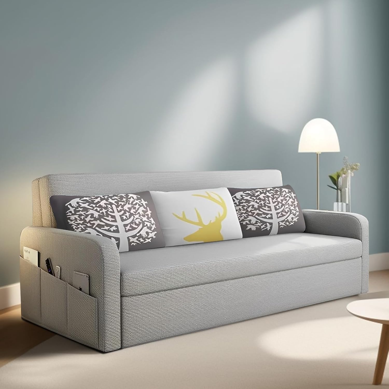 GRAPEWOOD Reymour 3 Seater Sofa Cum Bed for Living Room (Grey Fabric) Premium Fabric Sofa Cum Bed-image-49