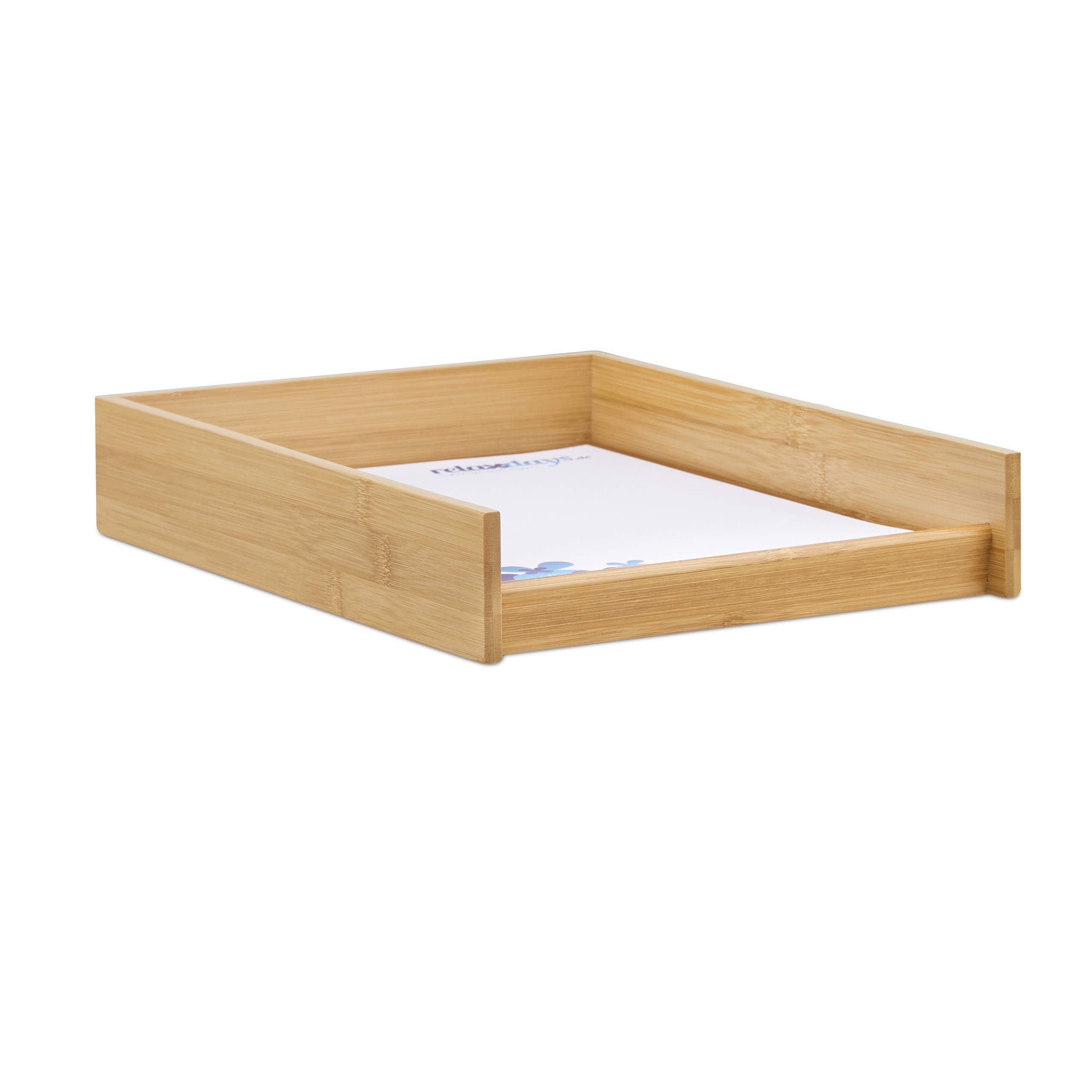 Relaxdays Dokumentenablage Holz, DIN A4 Papierfach, Büro, Schreibtisch, flach, Briefablage Bambus, BxT: 25x33 cm, Natur