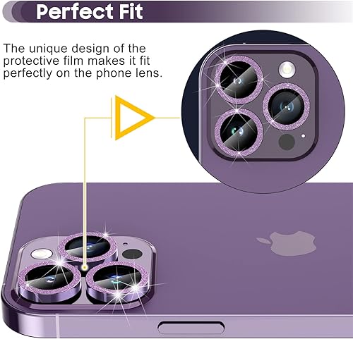 Miniatura 22 de Suoman Protector de lente de cámara para iPhone 14 Pro Max / 14 Pro, [Diamantes Bling] vidrio templado 9H, cubierta protectora de metal de cobertura