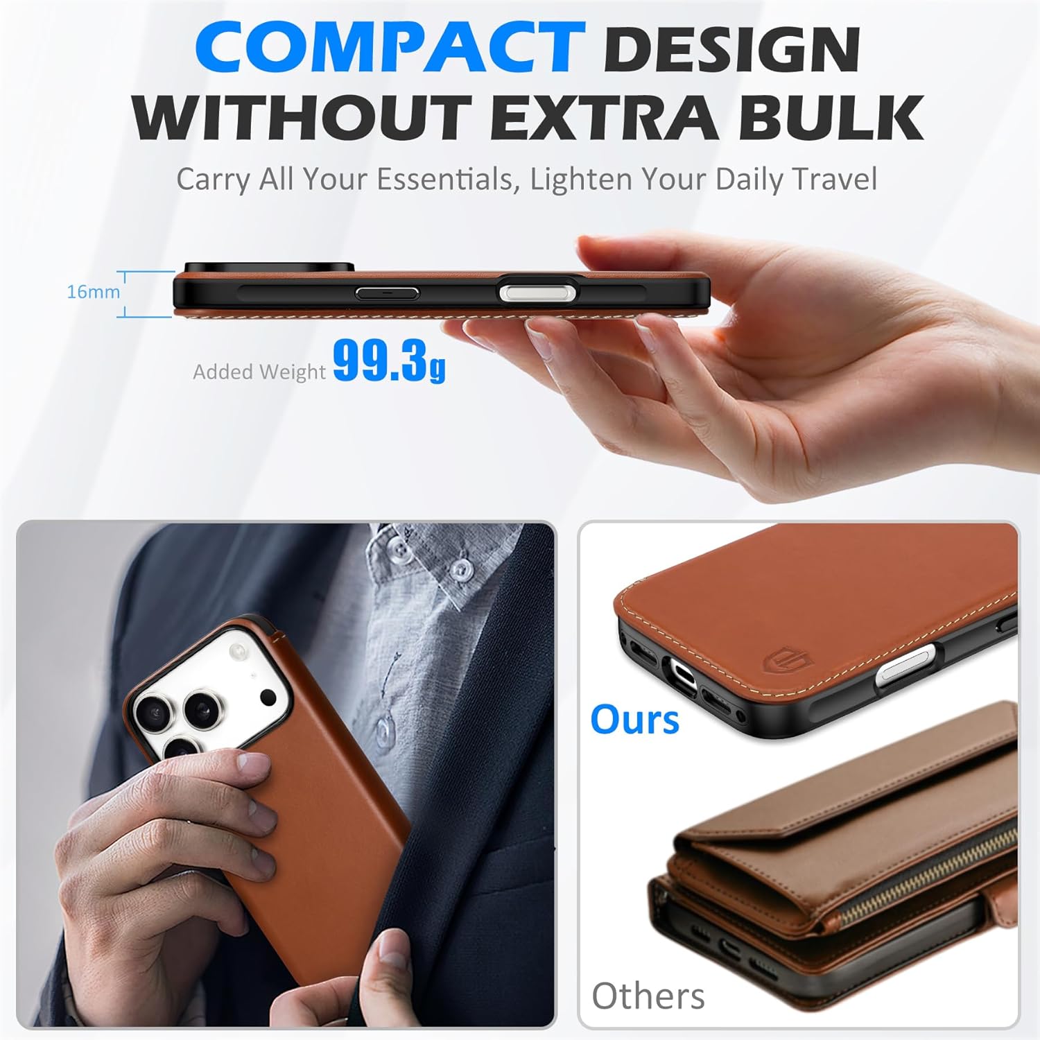 SHIELDON Genuine Leather Slim Wallet Case for iPhone 17 Pro 6.3-inch 5G 2025 | Wireless Charging, Folio Magnetic, RFID Blocking Card Holder, Shockproof Phone Cover for Men Women - Retro Brown - Image 4