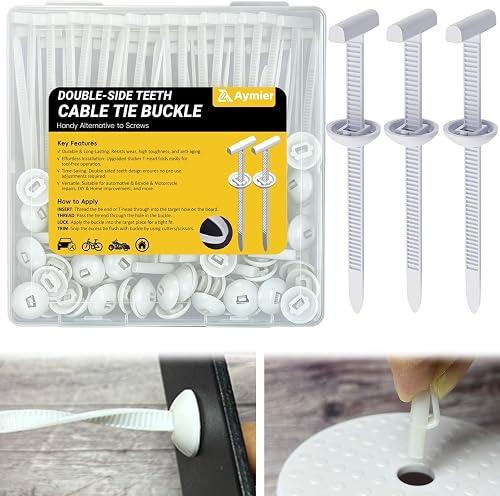 50Pcs Nylon Universal Cable Tie Buckles, 2026 Upgraded Heavy Duty Automotive Zipper Clips, Double-Side Self-Locking T Rivet Zip Ties for Car Repairs, Garden, Workshop & Goods Shelves (White)