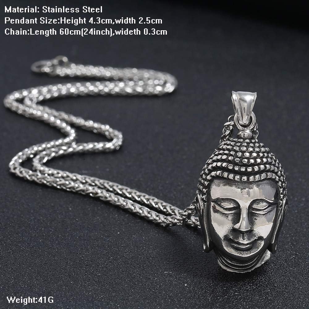 FIZIZDH Men's Stainless Steel Calm Meditating Buddha Head Pendant Necklace, Unisex, 24 inch Keel Link Chain - Image 3