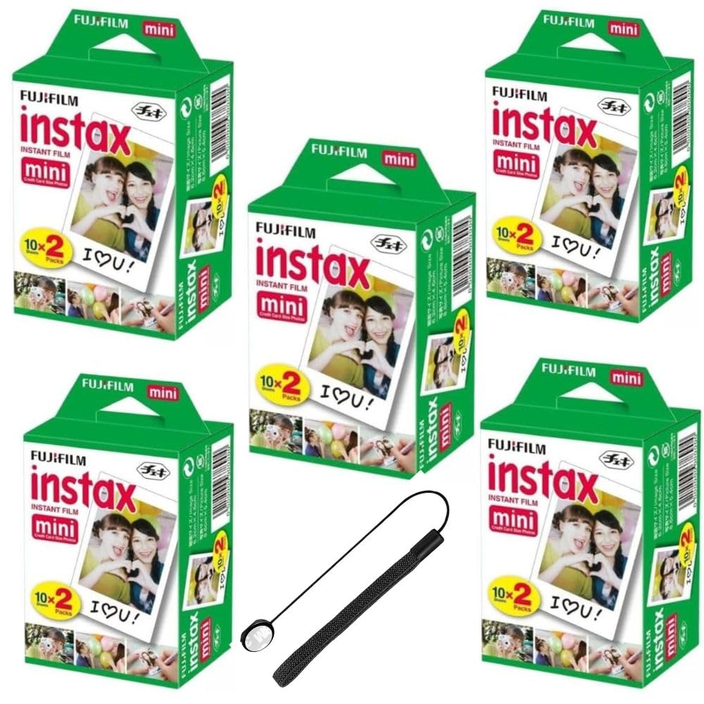 Fujifilm Instax Mini Instant Film for Mini Cameras, White, Credit Card Sized with Free Bonus Cap Keeper - (5 x Twin Pack)