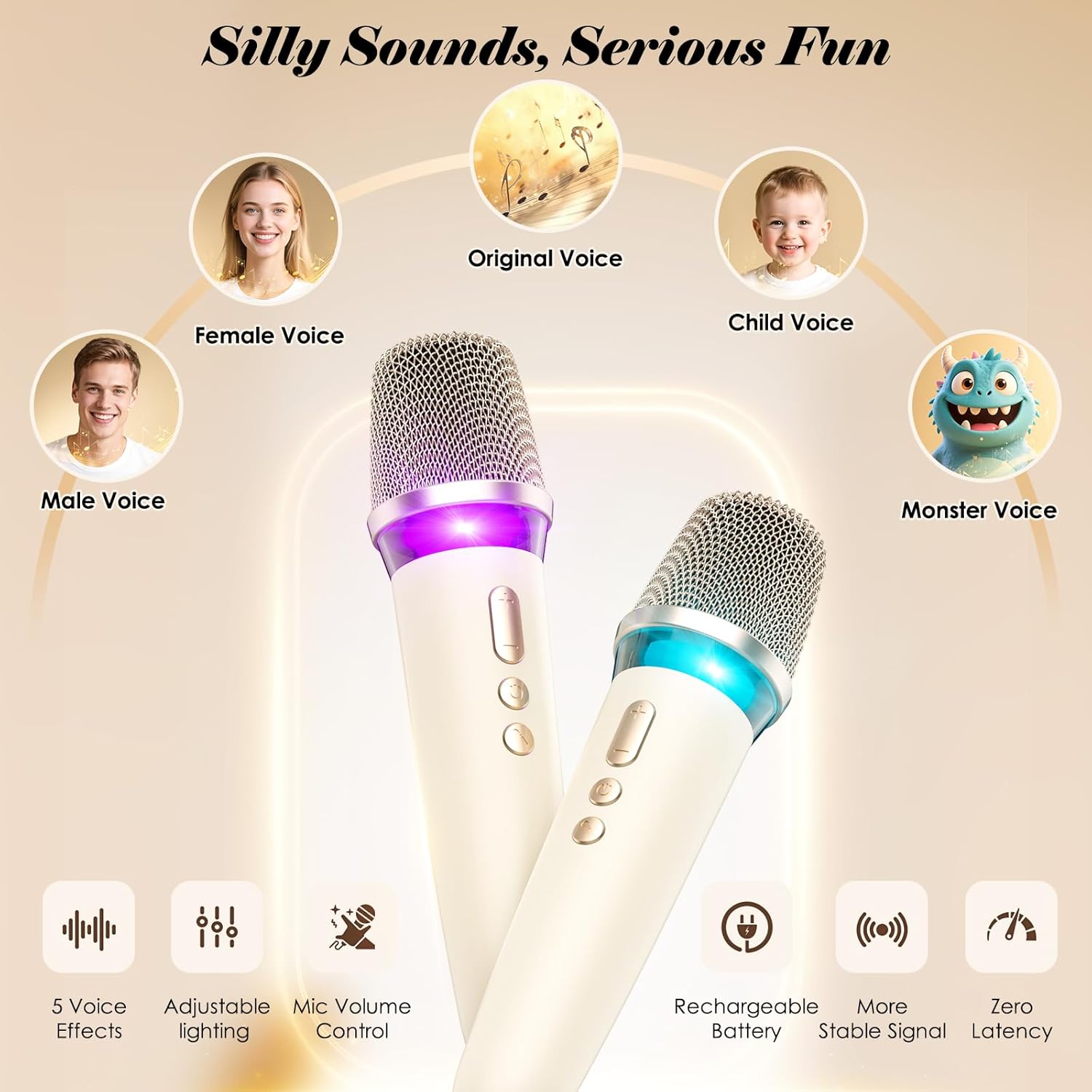 Karaoke Machine with 2 Wireless Mics & Soft Leather Wrap |mini Portable Bluetooth Speaker with 5 Voice Changer Modes for Home Party, AUX/USB/TF Support, for Kids and Adults - Image 4