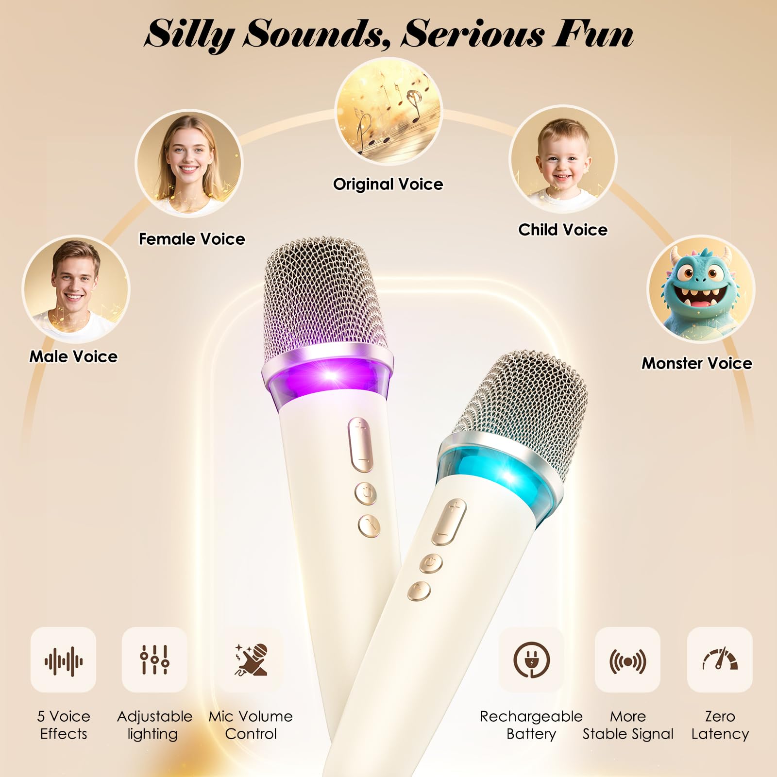 Macchina per karaoke con 2 microfoni wireless e involucro in morbida pelle, altoparlante Bluetooth portatile con 5 modalità di cambio vocale per feste a casa, supporto AUX/USB/TF, per bambini