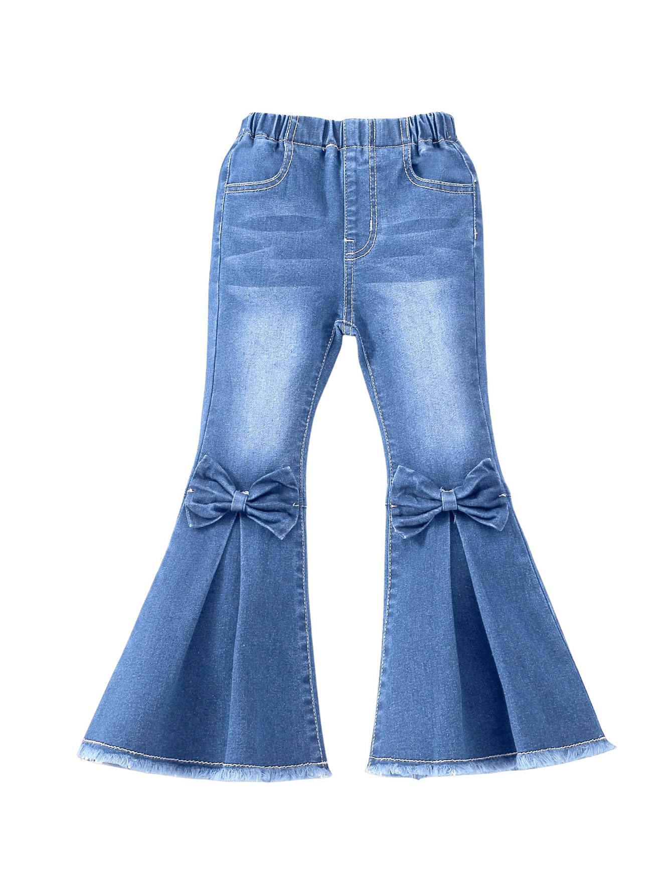 WDIRARA Toddler Girl's High Waisted Bow Front Bell Bottom Jeans Flare Leg Denim Pants