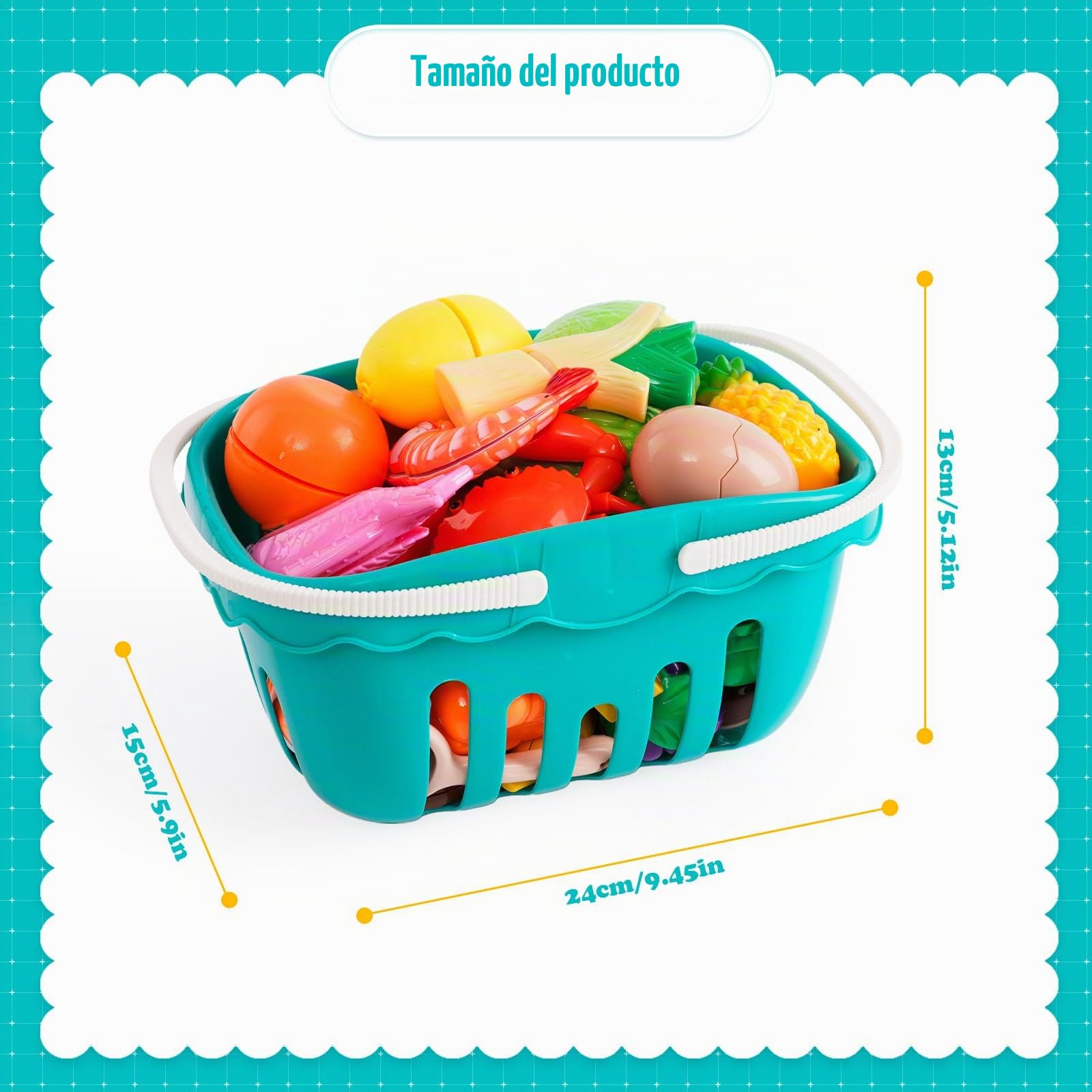 Juego de Frutas y Verduras,Comida de Juego para Cortar, 66 Pcs Alimentos Accesorios de Cocinita con Cestas,Juego Montessori Niños 2 Años,Navidad Regalo Niño Niña Juegos Educativos Niños 2 3 4 5 Años
