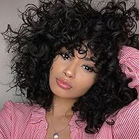 Vista 7 de Pelucas Afro Cortas Rizadas Grises para Mujeres Negras, Peluca Rizada Gris Degradado con Flequillo Cabello Sintético Resistente al Calor para Uso