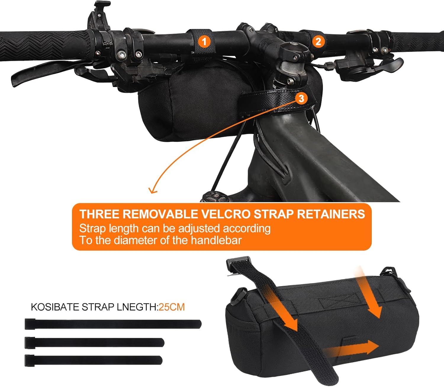 KOSIBATE Bike Handlebar Bag,Bicycle Handlebar bag,Bike Frame Bag with Shoulder Strap,Bicycle Front Bag Fram Storage Roll Bag Mountain Road Bikes Bicycle Accessories, Bike Pouch for Bicycle (Black) : Sports & Outdoors
