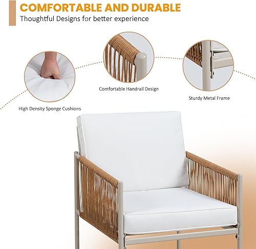 Miniatura 3 de Shintenchi Juego de muebles de mimbre para patio, muebles de exterior con dos sillas individuales y mesa auxiliar para patio trasero, balcón, junto