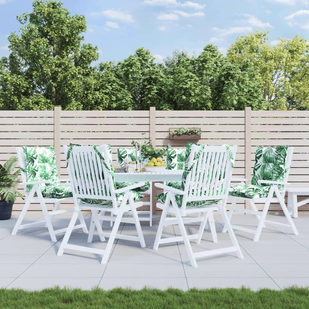 vidaXL Lot de 6 Coussins de Chaise à Dossier Bas, Galette de Siège Imperméable, Coussin d'Extérieur Anti-Glissement Jardin Terrasse, Modèle de Feuille