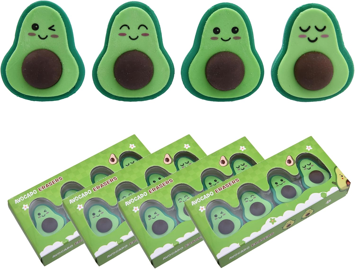 HILAZA 16Pcs Avocado Erasers for Kids Bulk, Kawaii Cute Novelty Fruit Eraser for School Classroom Supplies Party Favors
