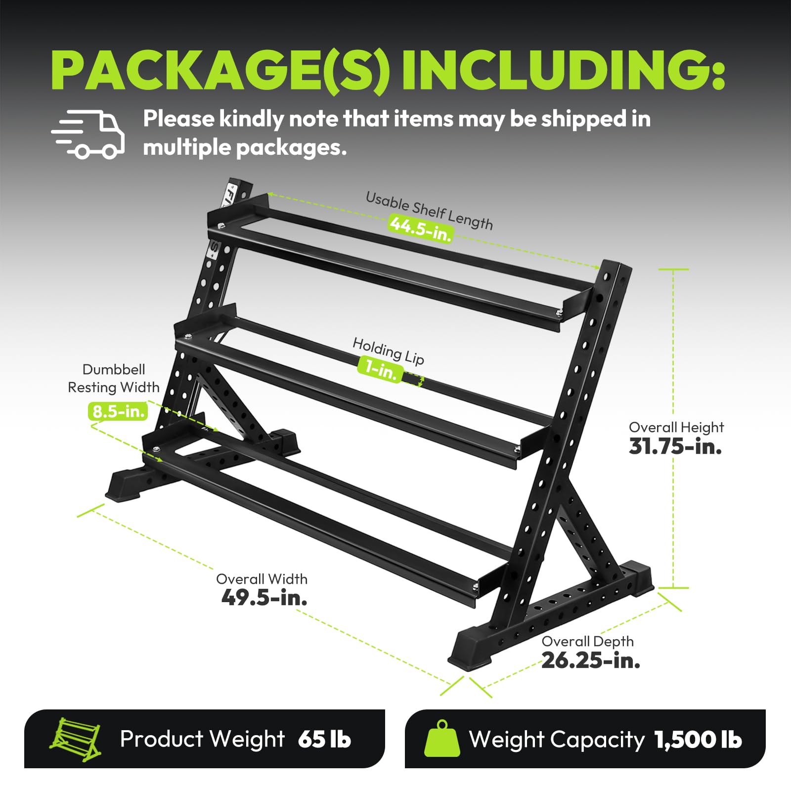 HANDBODE 3-Tier Dumbbell Rack, 1500 lb Large Capacity, Heavy Duty Weight Storage Rack for Home Gym