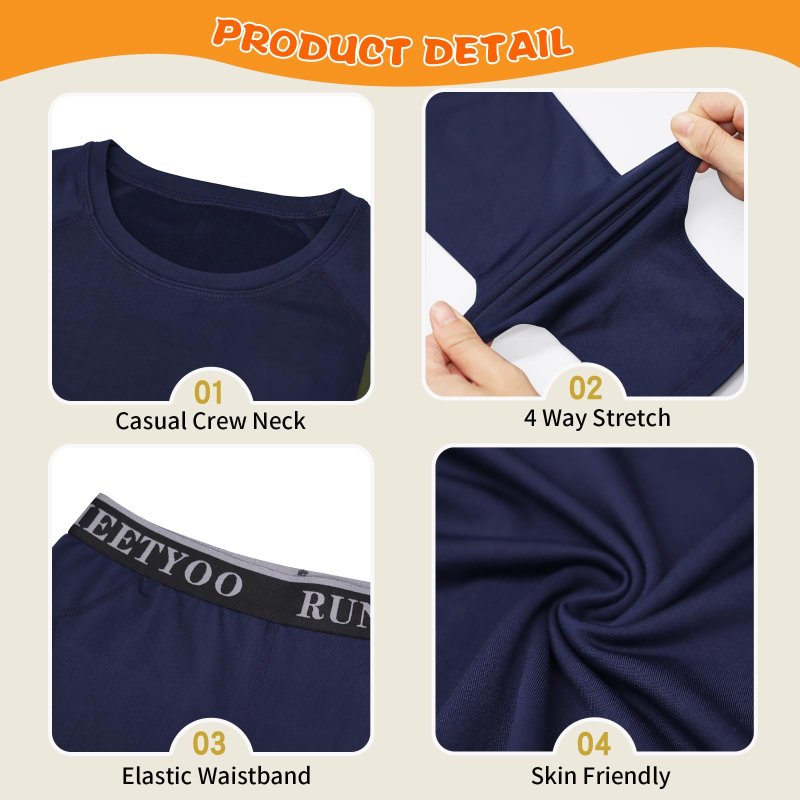 MEETYOO 2 Packs Ropa Interior Térmica Niños Camiseta Térmica Invierno Manga Larga Pantalones Cortos Esquí Deporte Transpirable Cálido Capa Base Ropa Interior Set