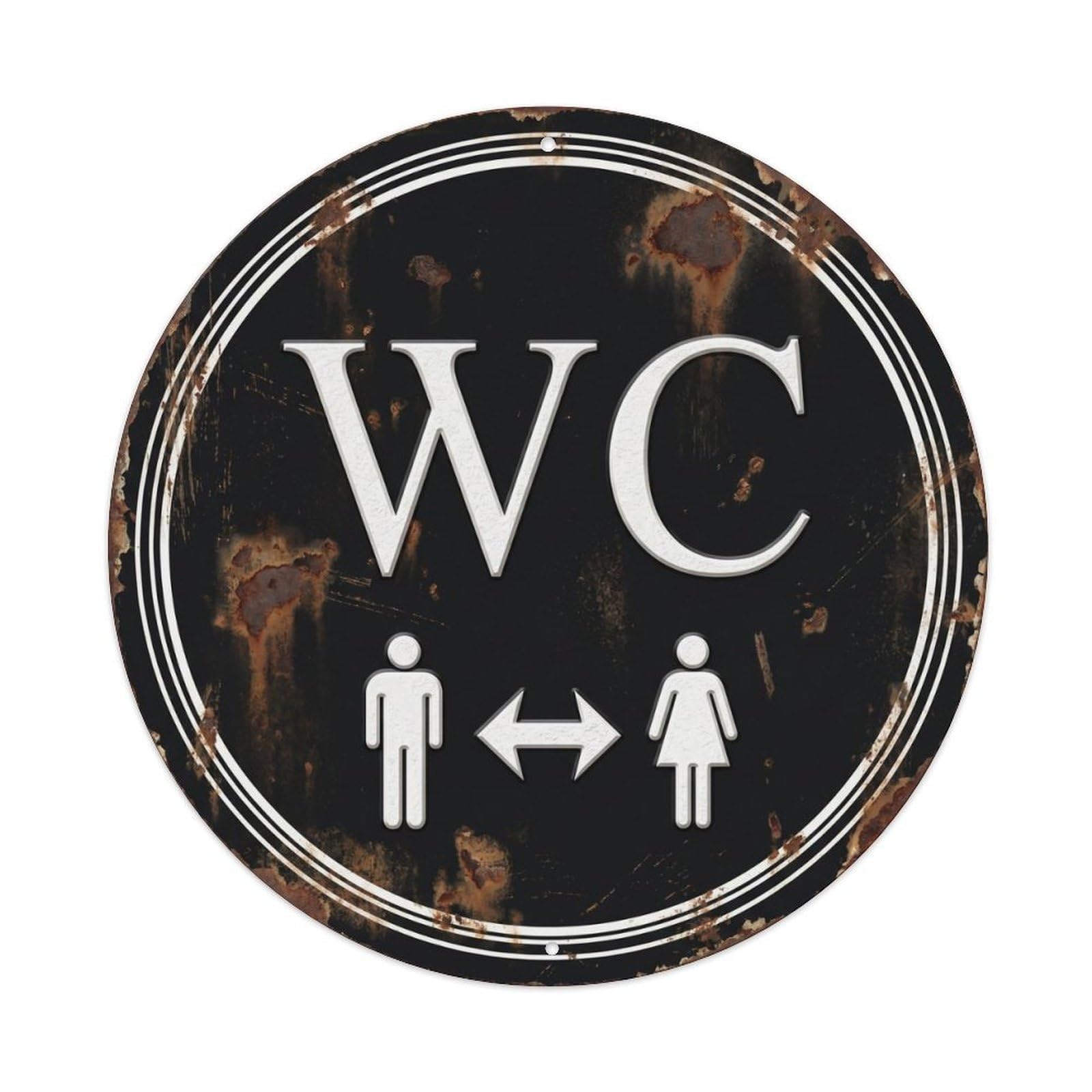 Toilet （WC） Classic Aged Wall Metal Tin Sign Plaque Wall Decor for Cafe, Club Bar, Office, Home Garden Round Metal Poster 8x8Inch