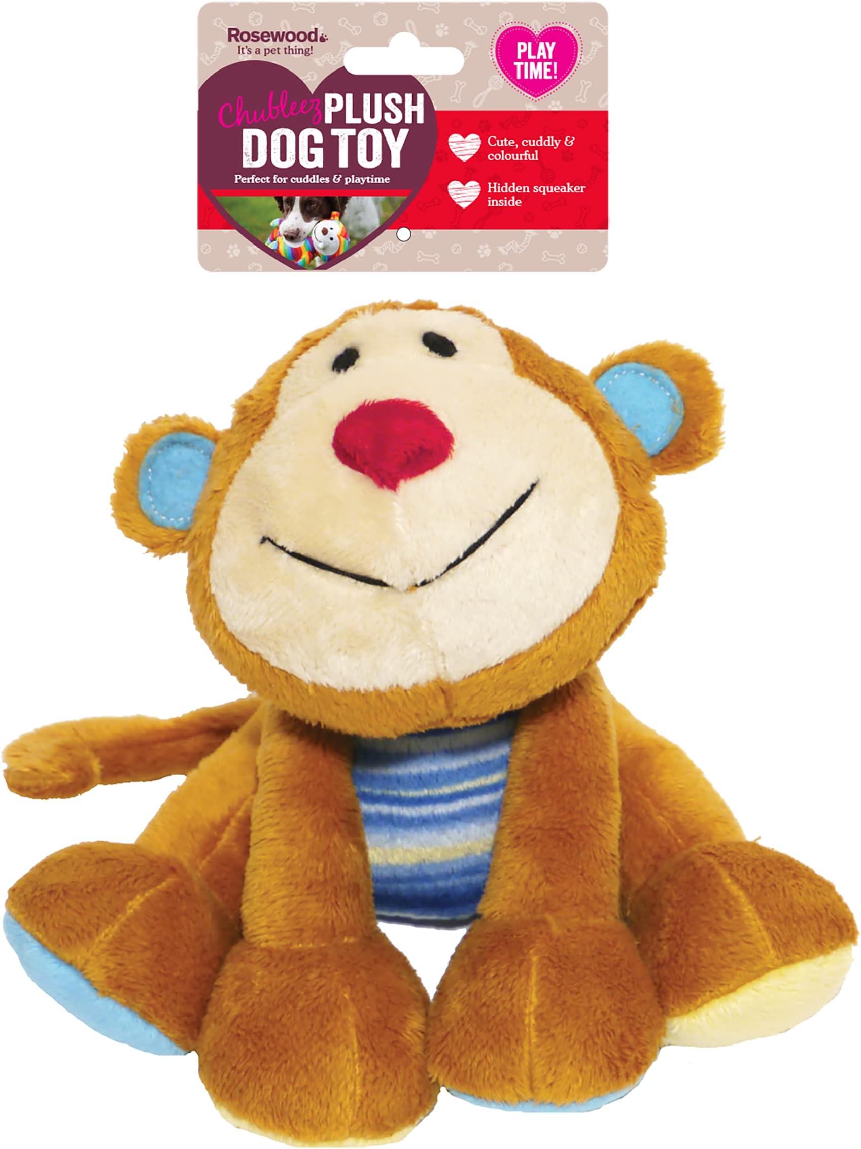 Rosewood Marvin Monkey Dog Toy, brown/tan/blue for All Breed Sizes