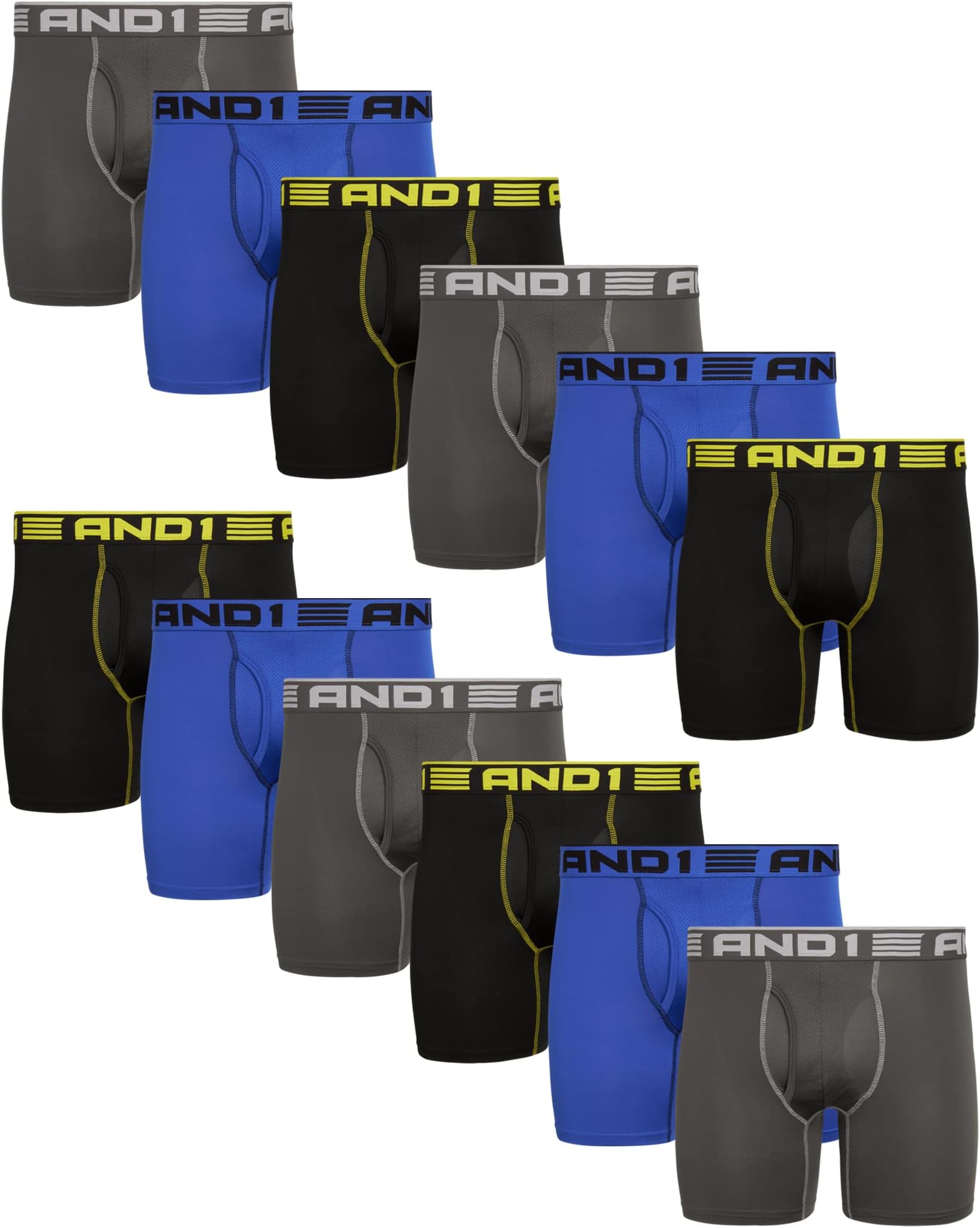 AND1 Men's Underwear – 12 Pack Performance Compression Boxer Briefs, Functional Fly (S-3XL)