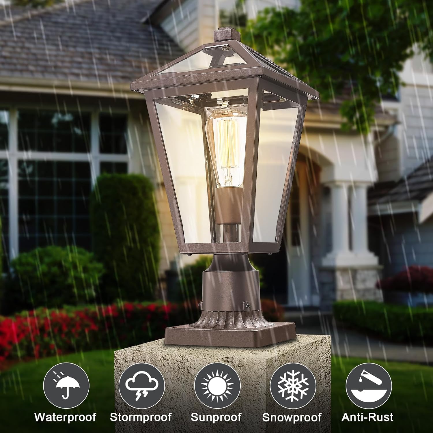 Outdoor Post Lights Fixtures, Lamp Post Light Fixture Black Finish, Waterproof and Anti-Rust Aluminum Pillar Outside Lighting for Walkway, Driveway, Patio, Porch, Medium Oil-Rubbed Bronze