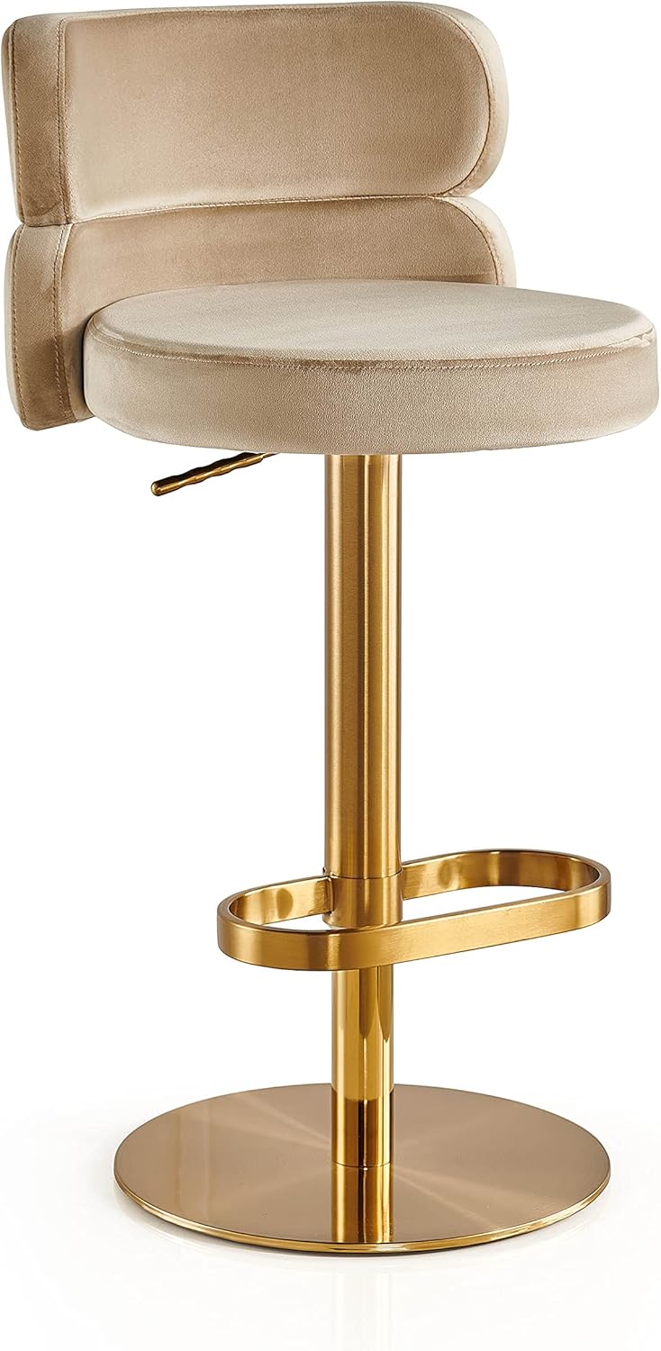 Modern bar Stool Counter Height Swivel bar stools Adjustable with Back，Gold bar Stool (GD-100-KHAKI)