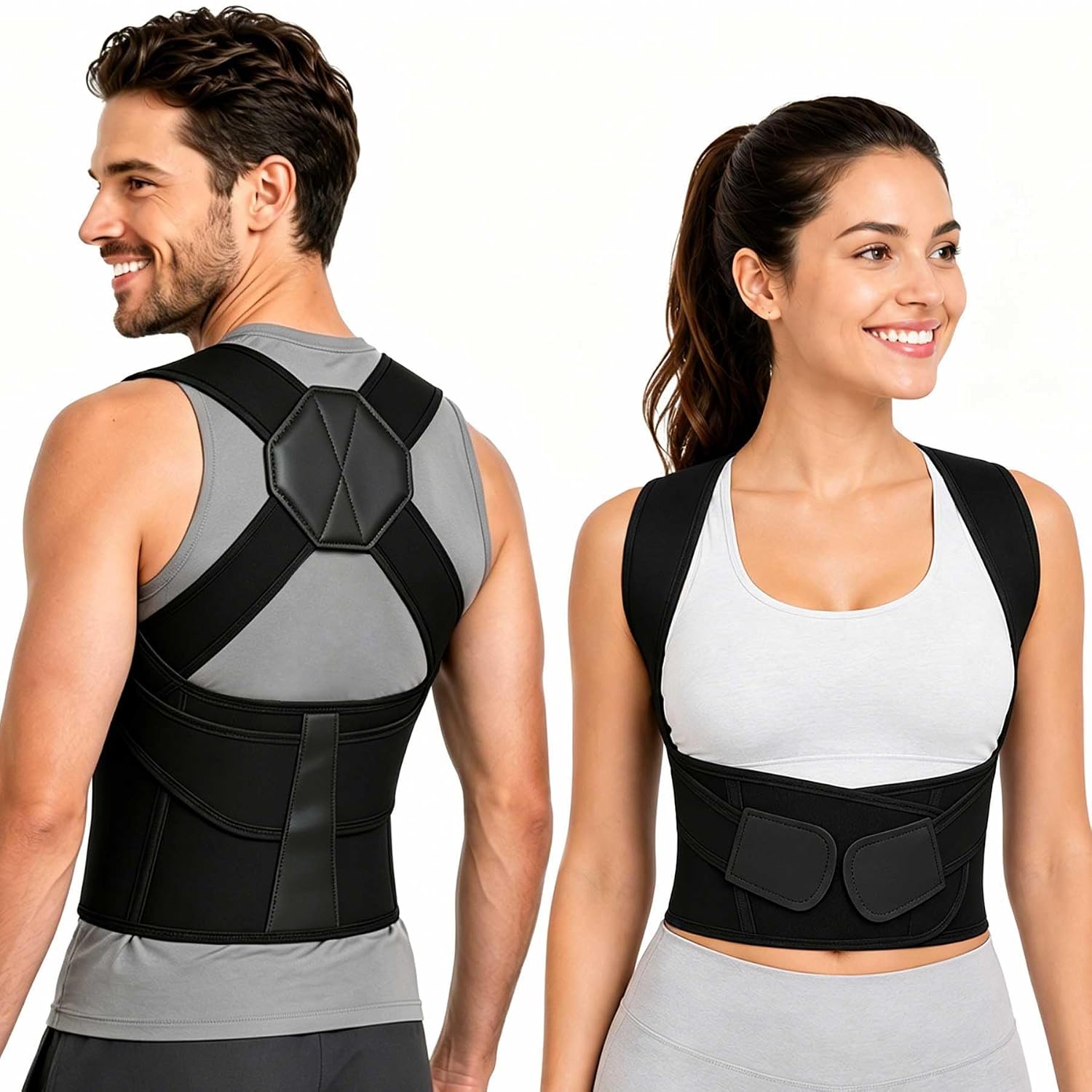 Posture Corrector for Women and Men Full Back Brace Support Adjustable Comfortable Belt Straightener Upper Back Pain Relief Scoliosis Hunchback Shoulder Posture Brace Under Clothes Black XX-Large