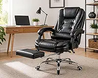 Cadeira de escritório presidente, cadeira de home office com apoio para os pés e encosto ajustável（Preto）