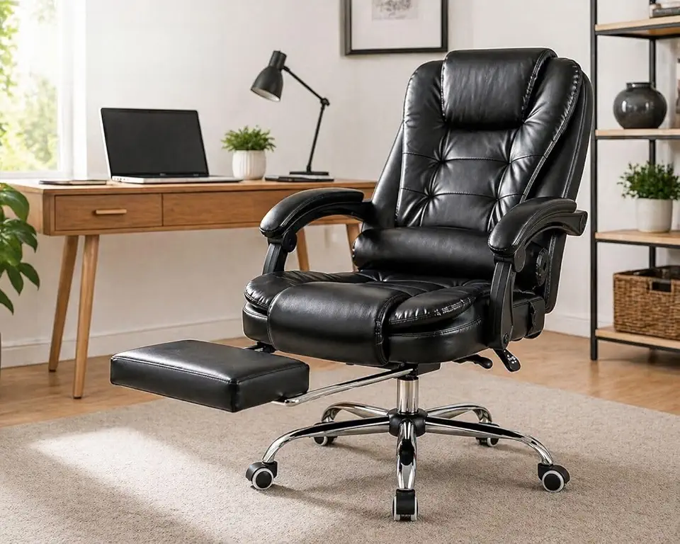 Cadeira de escritório presidente, cadeira de home office com apoio para os pés e encosto ajustável（Preto）
