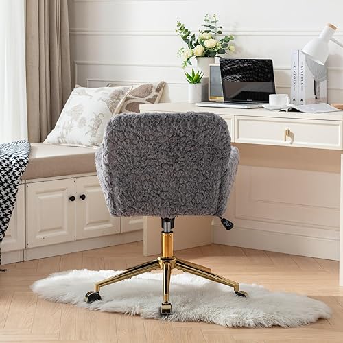 Miniatura 5 de Goujxcy Silla de oficina, silla de oficina en casa con base de metal dorado, silla de escritorio ajustable, silla de oficina giratoria, silla de