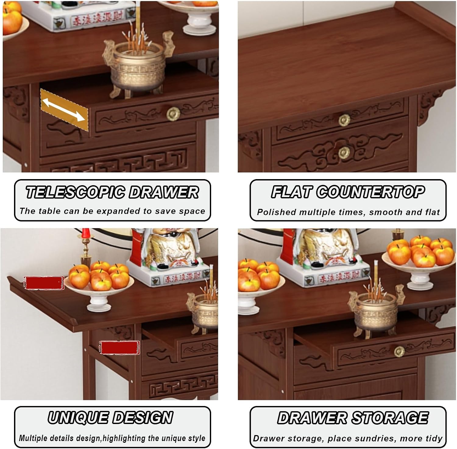 Altar Cabinet with Lockers, Flat Desktop for Home Decor, Buddha Niche Chinese Shrine Table
