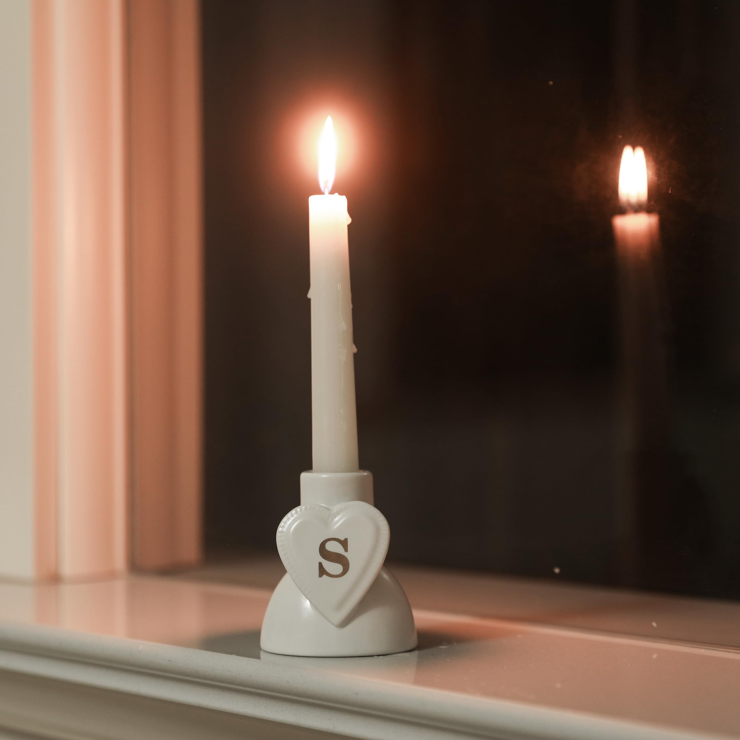 COLLECTIVE HOME - Monogram Heart-Shaped Candle Holders, Personalized Letter Ceramic Stands, Romantic Alphabet Accents, Sophisticated Gift with Exquisite Packaging for Home Elegance (S)