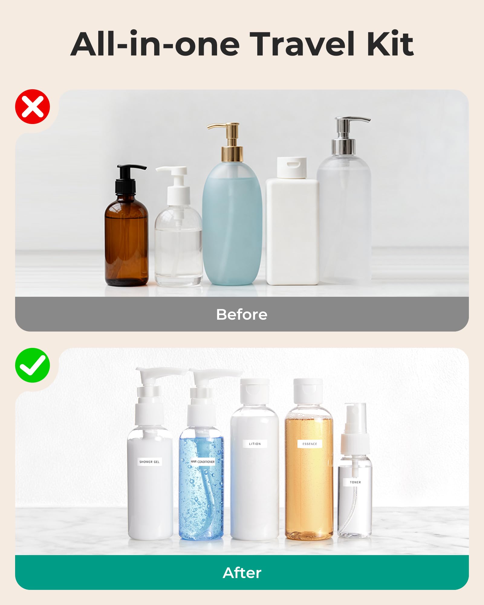 BAGSMART Clear Toiletry Bag, 2 Pack TSA Approved Travel Toiletry Bag Carry on Travel Accessories Bag Airport Airline Quart Size Bags Water Repellent Makeup Cosmetic Bag for Women (Black-2pcs): 1 Pack with 5 bottles, Medium Pure Black