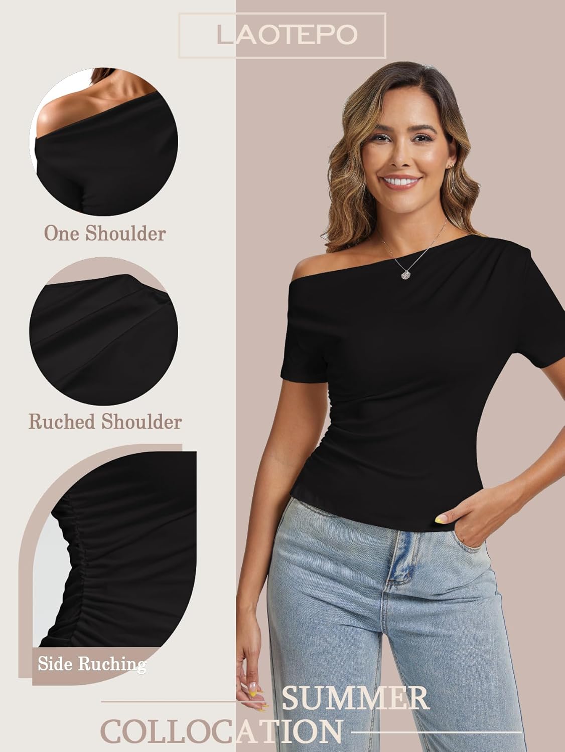 Off The Shoulder Tops for Women Going Out Summer Top Trendy Short Sleeve T Shirts Sexy Asymmetrical Blouses - Image 2