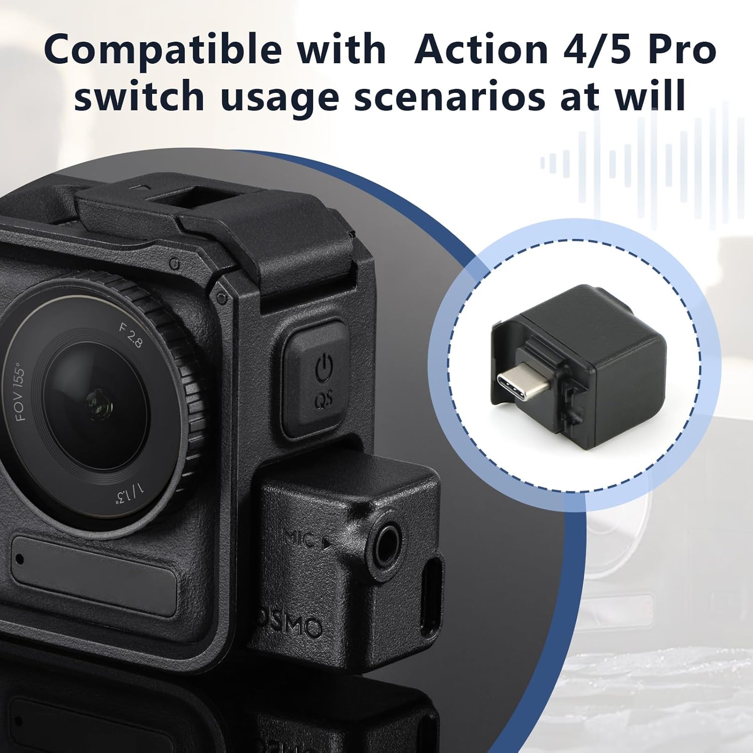 3.5mm Audio Adapter for DJI Osmo Action 5Pro Mic Audio Adapter for Action 4 Microphone Audio Input Enhanced with Type-C（for Charging）