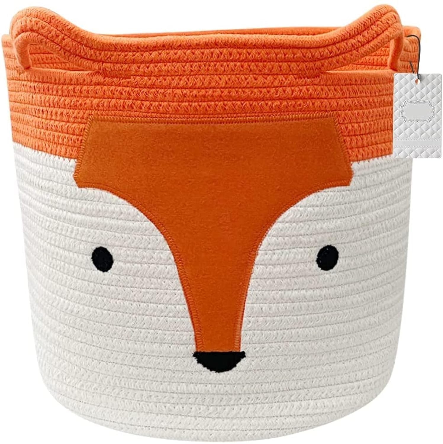 Cotton Rope Laundry Basket, Orange Fox Foldable Storage Baskets Cute Animal Laundry Hamper Toy Basket with Handles for Kids Clothes Room Décor (35cm x 32cm)