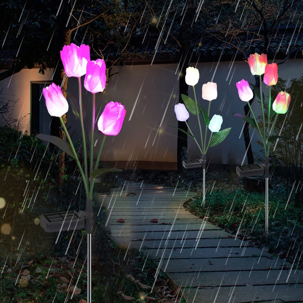 Dwie zainstalowane Solar LED Symulacja Kwiat Tulipany Zewnętrzne dekoracyjne oświetlenie ogrodowe Oświetlenie trawnika krajobrazowego (Color : Pink)