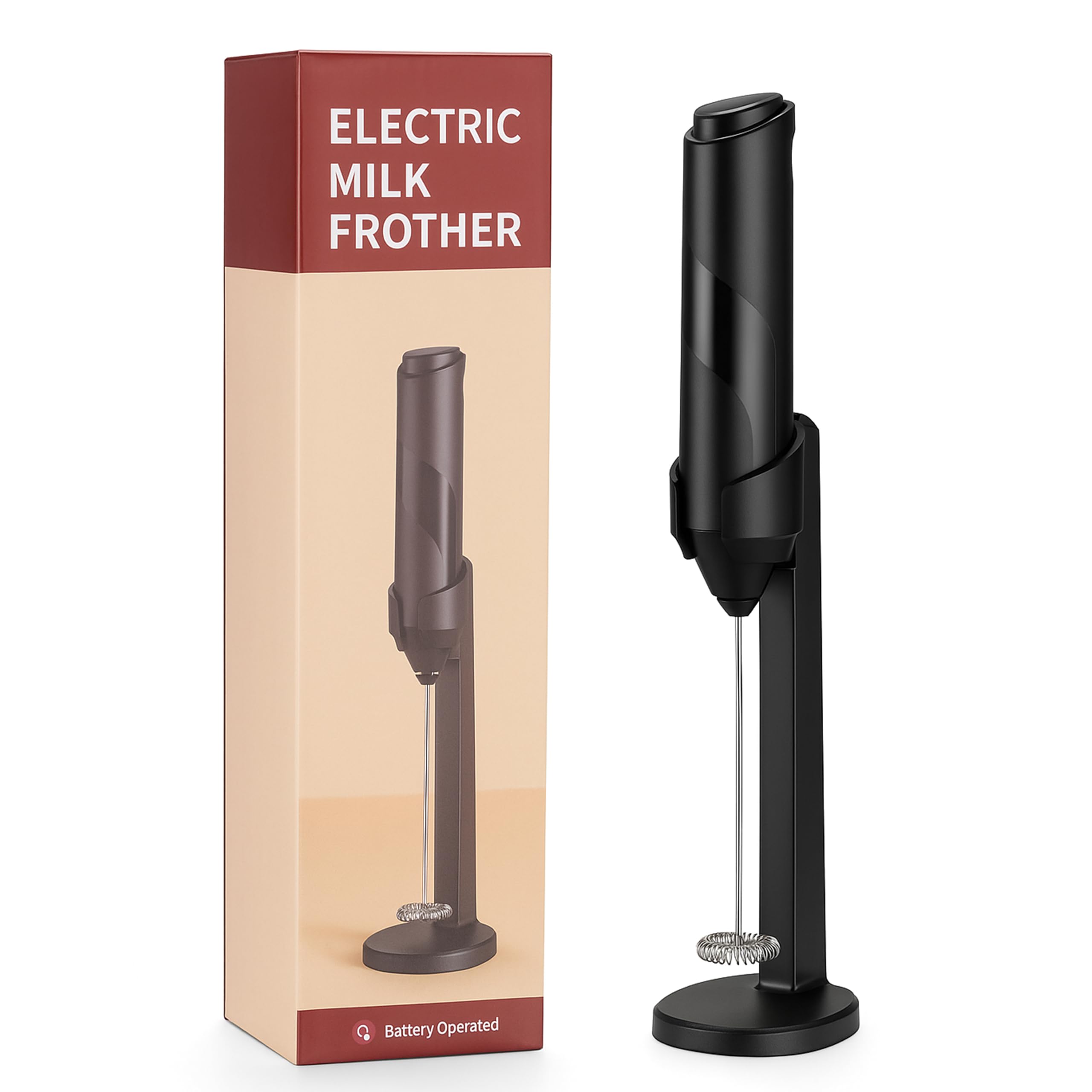 ECO SHINE Powerful Milk Frother Coffee Machine with Stand for Coffee Handheld Drink Mixer Electric Whisk Foam Maker for Cappuccino, Lattes, Matcha, Frappe, Hot Chocolate & Electric Milk Boss Black