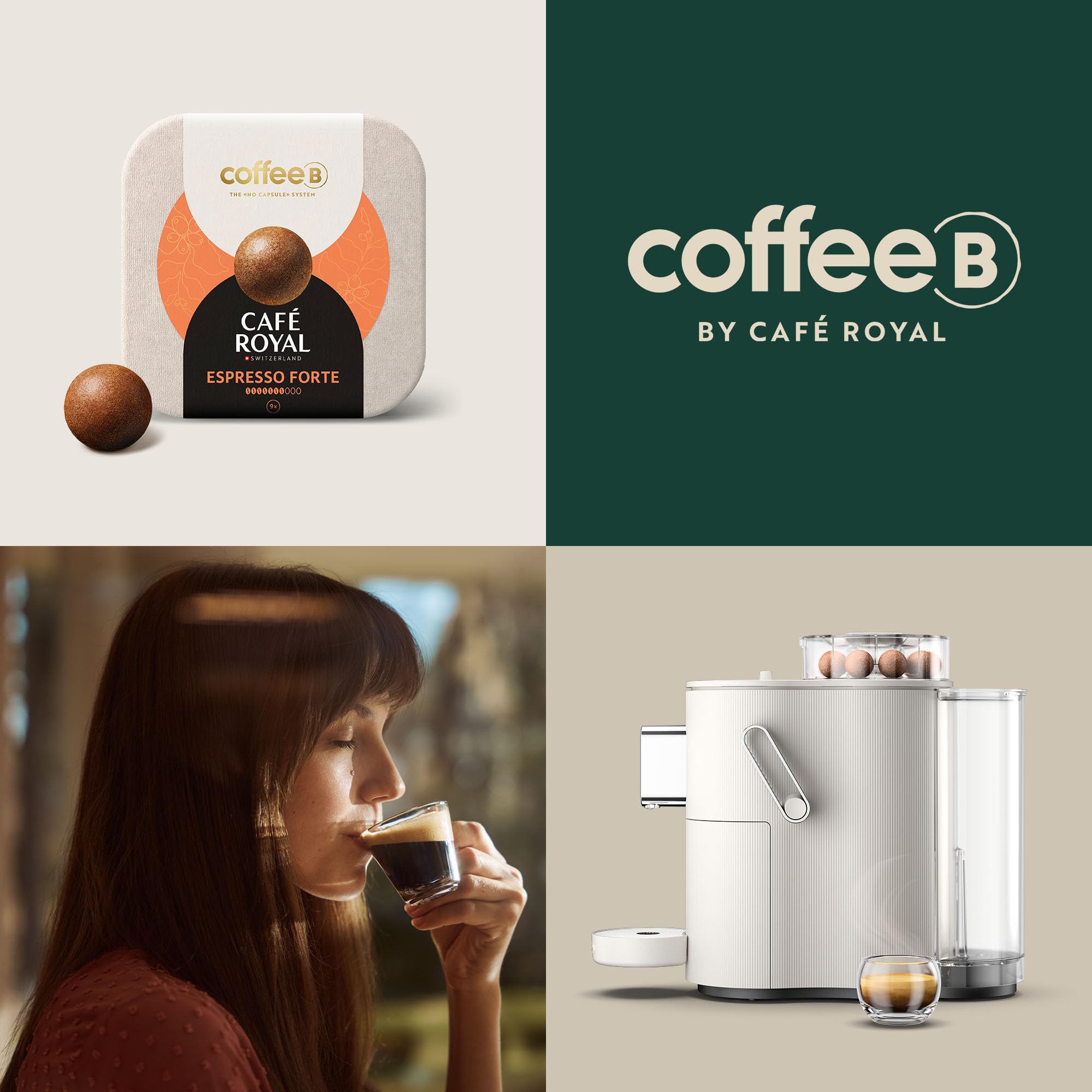 CAFE ROYAL SWITZERLAND PROFESSIONAL Café Royal Switzerland Machine à Café CoffeeB Globe Blanc 1.3L avec 90 Coffee Balls Expresso Forte - 100% Compostables