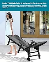 Vista 6 de Silla de Descanso para Exteriores, Silla de Descanso Chaise Lounge de Gran Tamaño con 5 Posiciones, HDPE, Silla de Descanso para Patio con Ruedas