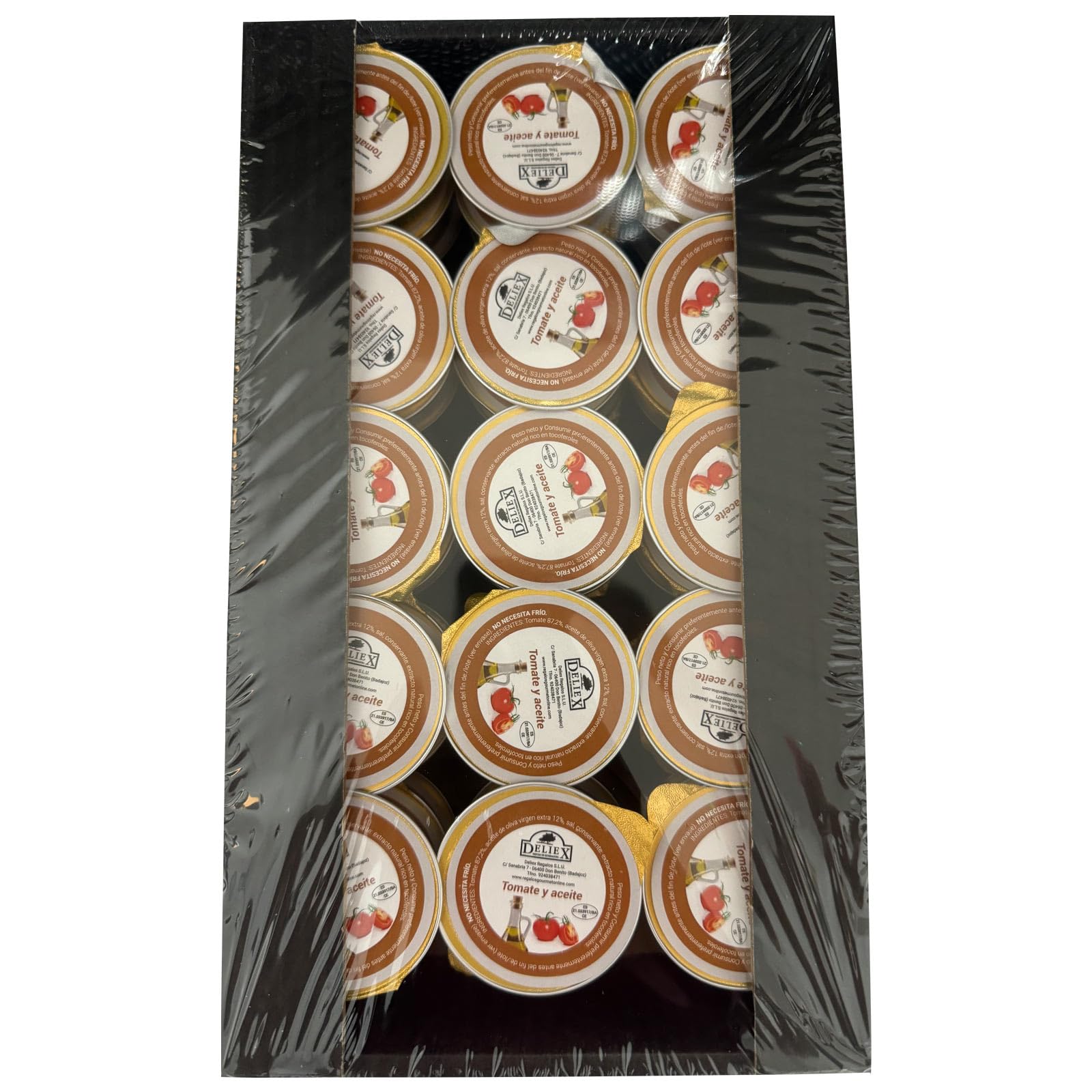 Deliex - Monodosis de tomate y aceite 45 unidades x 25 gr, Desayuno tradicional Extremeño en pequeñas latas de aceite de oliva virgen extra y tomate triturado