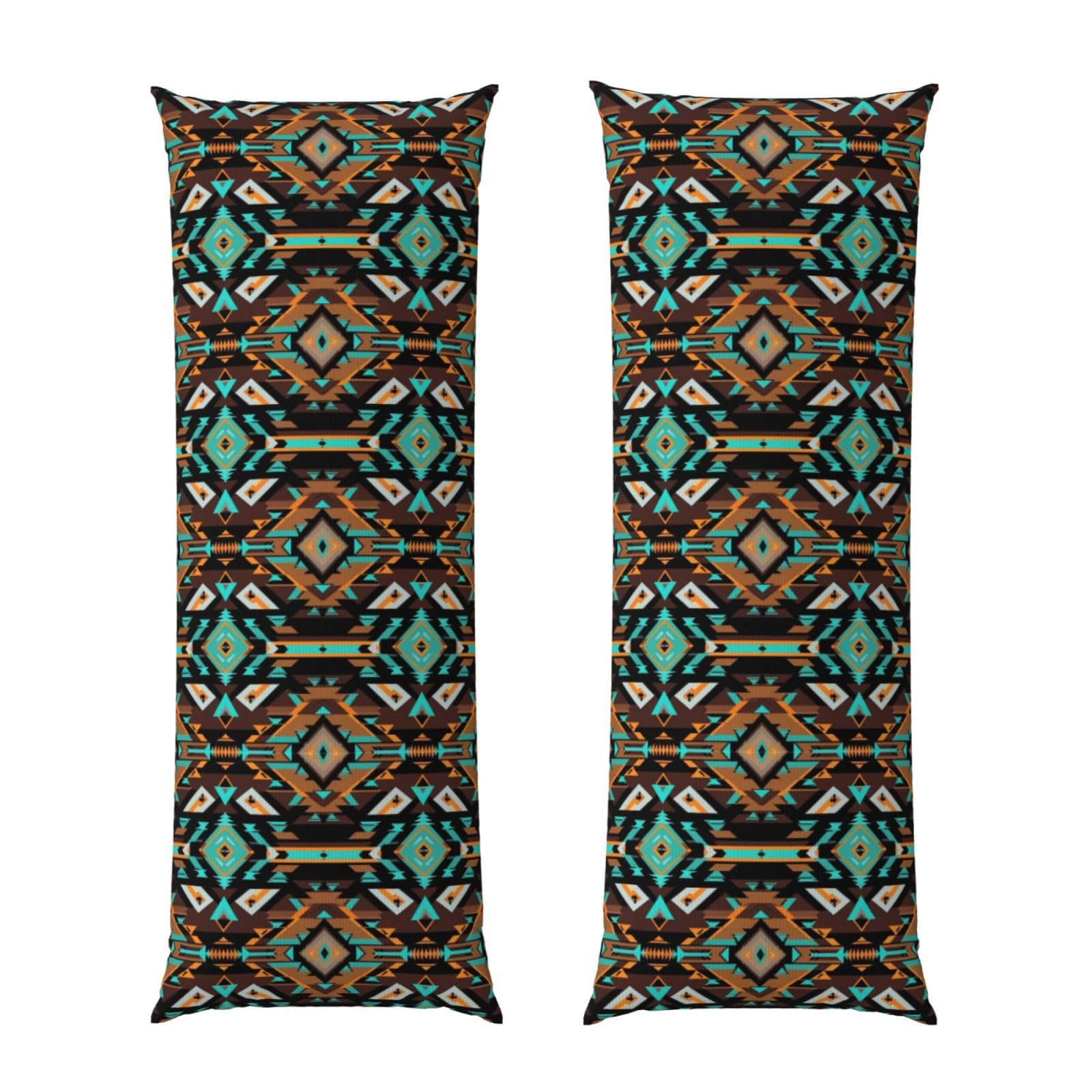 Body Pillow Case 20x54, Geometric Ethnic Tribal Navajo Aztec, Zippered Soft Pillow Cover, Plush Flannel Fabric, Comfortable Cushion Protector for Bedroom Living Room Couch