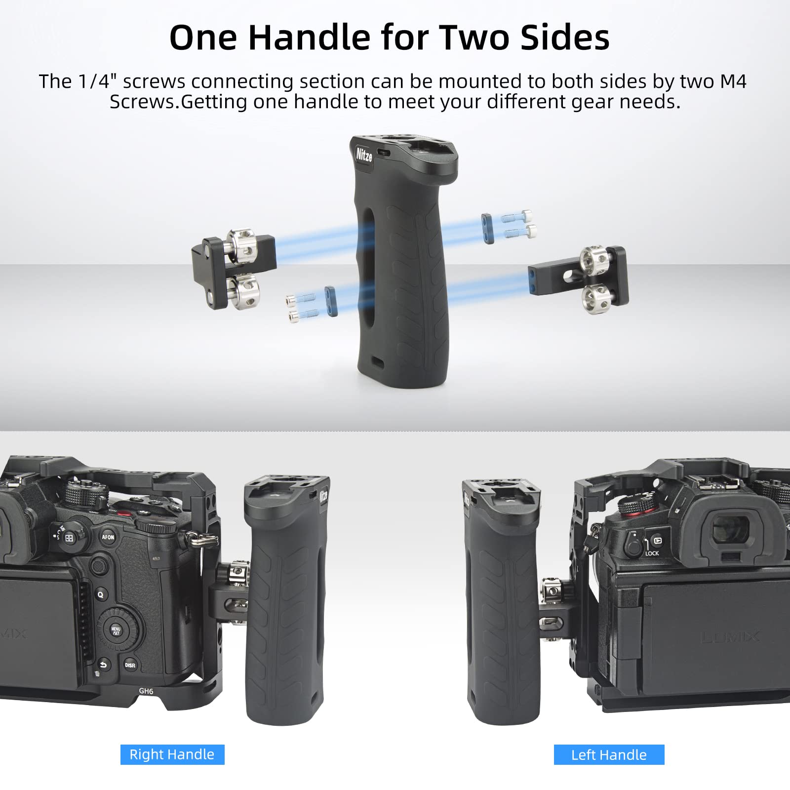 Nitze Impugnatura laterale con viti da 1/4", Ergonomica Maniglia Laterale per mano sinistra o destra, Mini Side Handle Regolabile su e giù per Camera Cage-PA29B