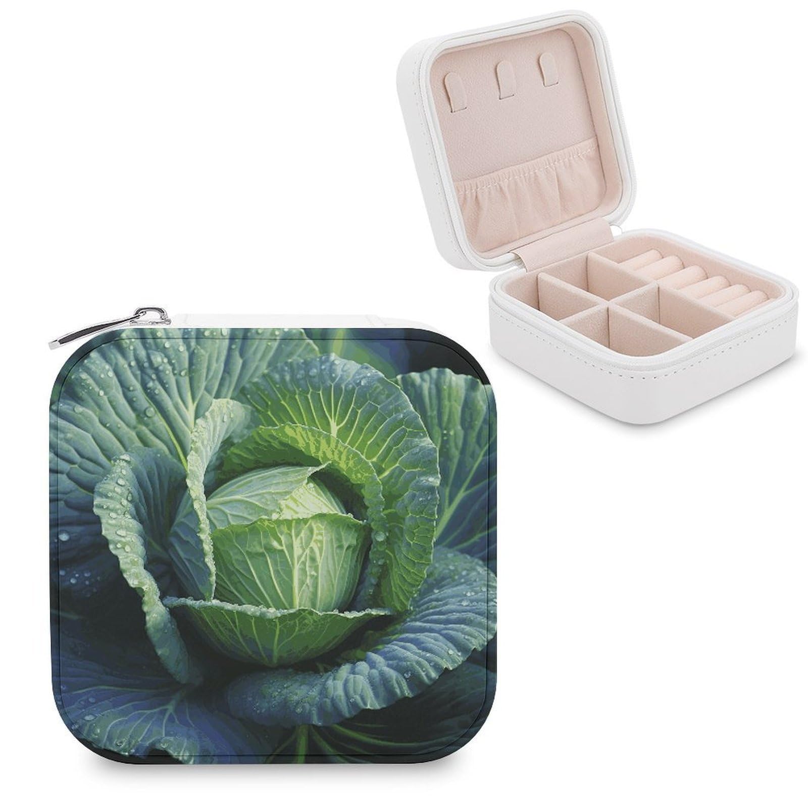 JTREHY Travel Bright Cabbage Jewelry Case Portable Display Storage Box PU Leather Mini Jewelry Travel Case Personalized Travel Jewelry Organizer Small Jewelry Box for Women