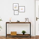 HOOBRO Console Table, 120 cm Narrow Sofa Table with Shelf, Industrial Entryway Table for Living Room, Hallway, Foyer, Corridor, Office, Wood Look Accent Entrance Table, Rustic Brown BF20XG01G1