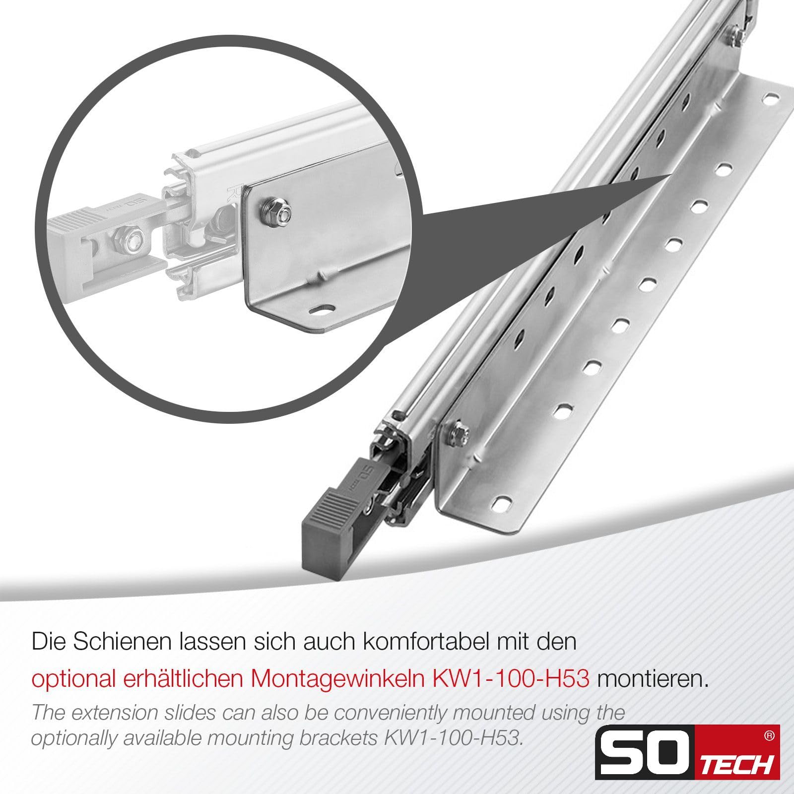 1 paire SOTECH coulisses pour charges lourdes VarioSlide KV2-100-H53-L1100-EH 1100 mm avec fonction de verrouillage/déverrouillage avec levier gris Coulisse à sortie totale pour charges lourdes,