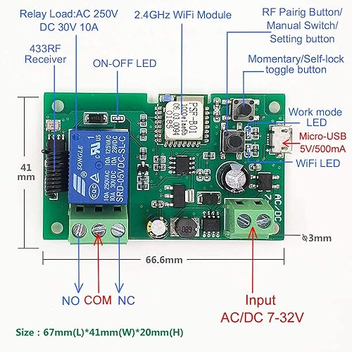 Miniatura 6 de Newgoal Control remoto de la aplicación Ewelink de 1 canal, relé de interruptor inalámbrico WiFi, autobloqueo, modo de enclavamiento, con control