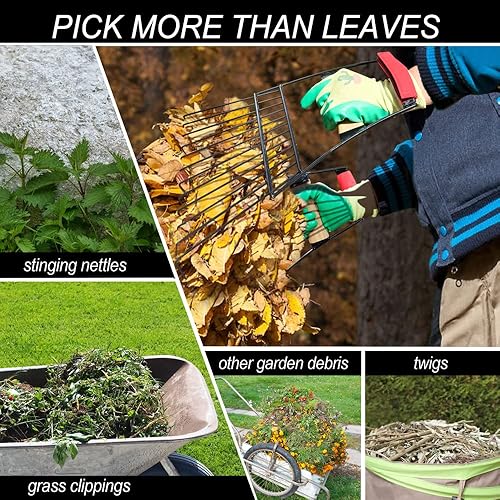 Miniatura 5 de Colwelt Cucharas y garras de hojas de acero, pala de acero resistente para limpieza de césped y jardín, agarrador de hojas de gran tamaño para