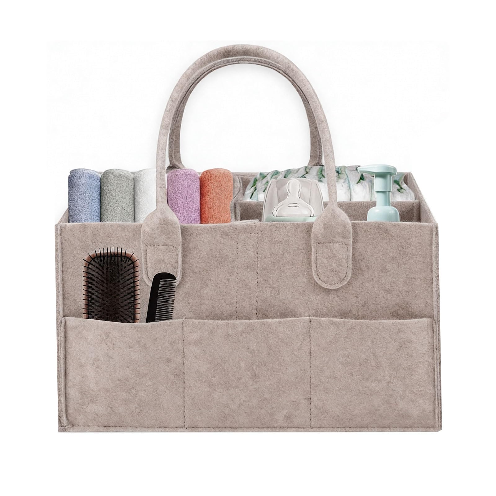 Panier Rangement BéBé Organisateur de Couches Bébé Panier de Rangement avec Compartiment Amovible Rangement Couches Bebe Pour Lingettes Humides Et Articles Pour Bebe 33 x 23 x18cm (Kaki)