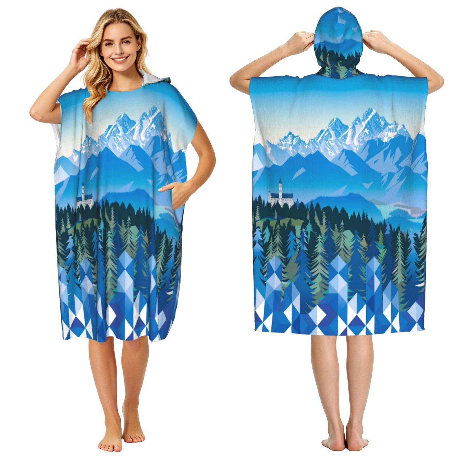DTHKJNLSF Baiyun Mountain Peak Adult Hooded Beach Poncho Towel