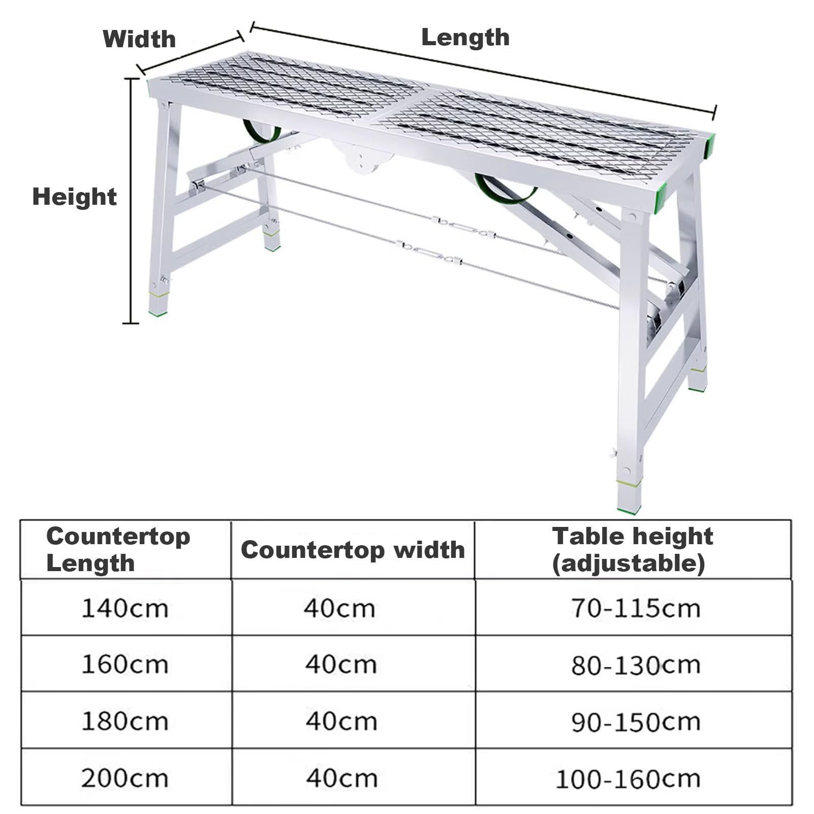 Andamio plegable, soldadura de acero galvanizado, carga máxima 800 lb(160x40cm)